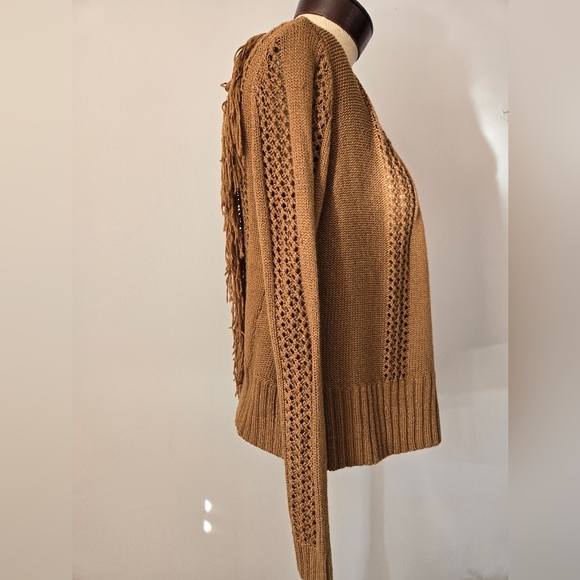 ONE A Tan Open Front Knit Sweater Cardigan With Back Fringe. Size XS - Picture 3 of 9